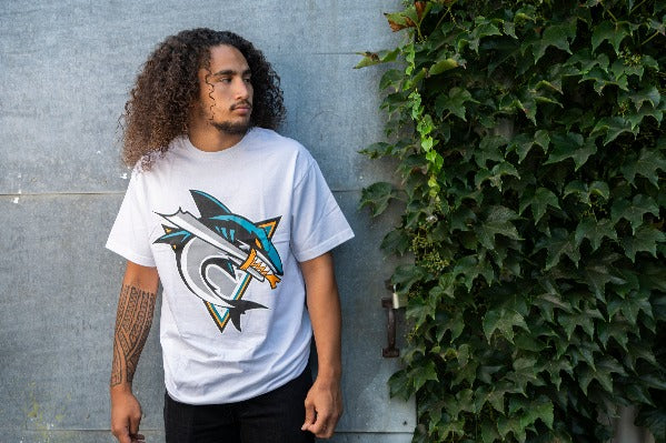 UGAT x Cukui: Battle Sharks Tee - White