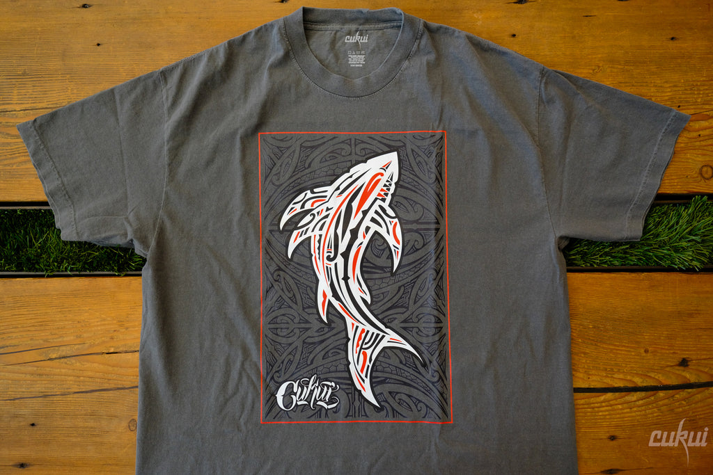 Tribal Shark Denim Washed Tee - Black