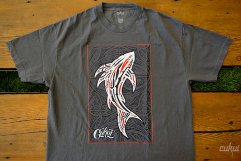 Tribal Shark Denim Washed Tee - Black