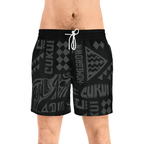 Cukui Men's Mid-Length Swim Shorts - Black/Black